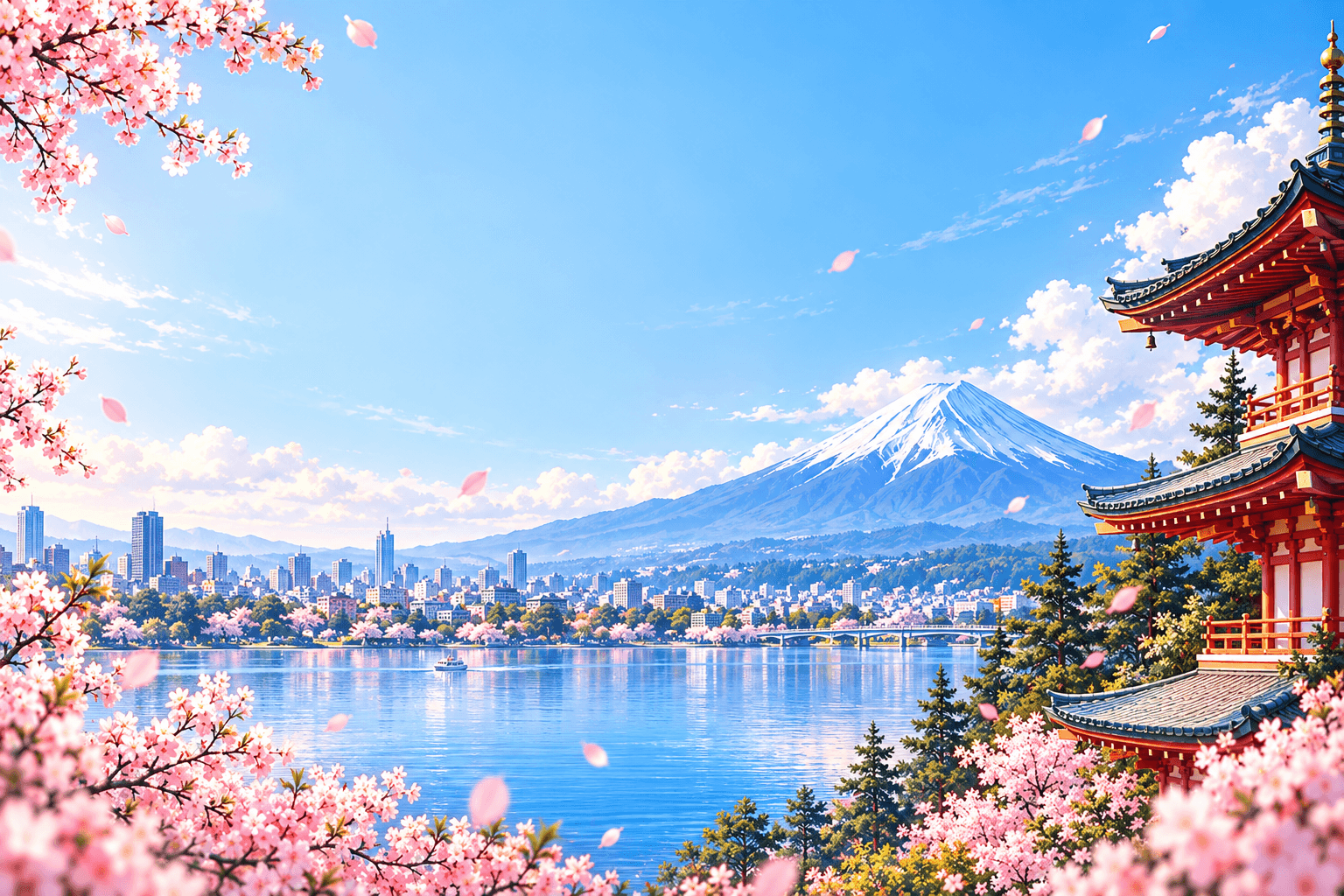 Illustrated Tokyo and Mount Fuji